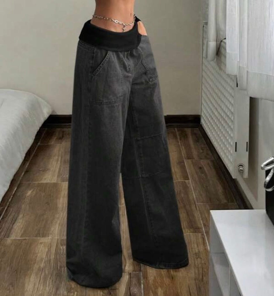 FZ Women's Casual Washed Wide-Leg Denim Pants