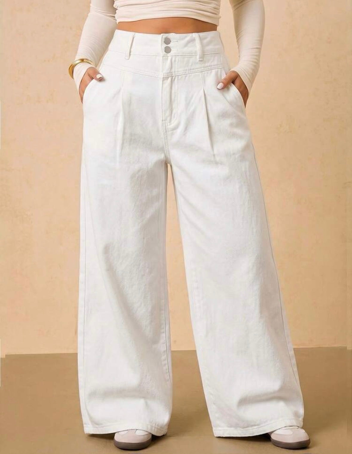 FZ Women's Plus Size Casual Versatile Solid Color Wide Leg Denim Pants