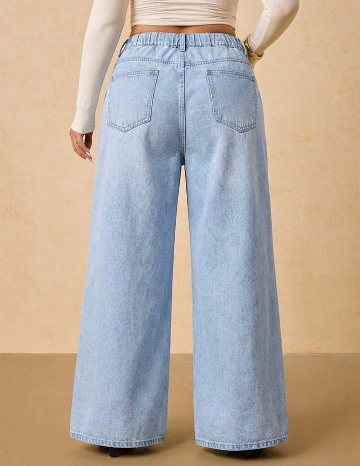 FZ Women's Plus Size Casual Versatile Solid Color Wide Leg Denim Pants