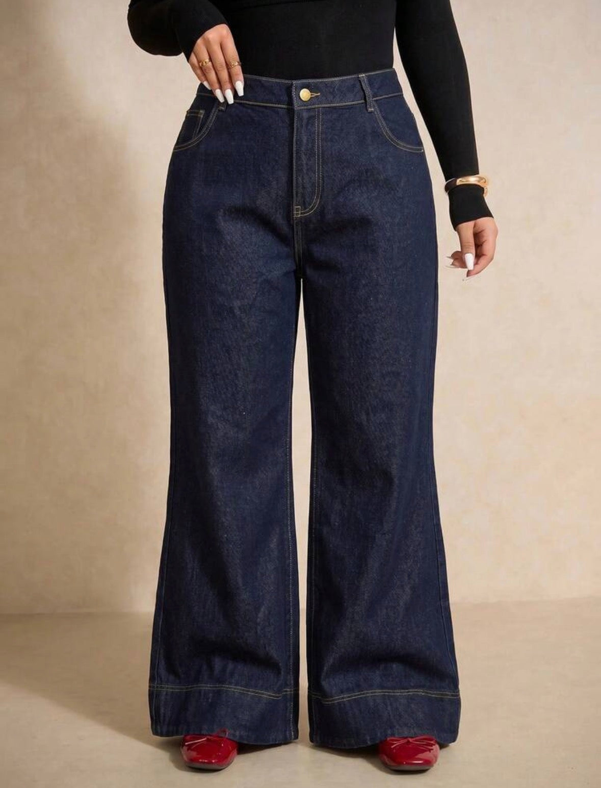FZ Women's Plus Size High Waisted Wide Leg Streetwear Denim Pants