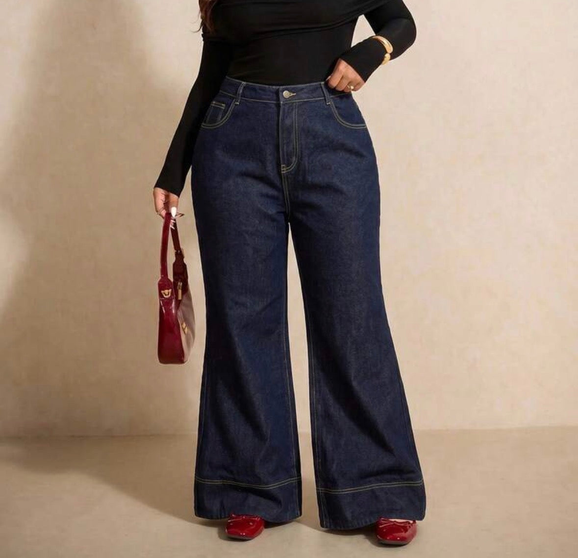FZ Women's Plus Size High Waisted Wide Leg Streetwear Denim Pants