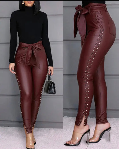 FZ Women's Studded PU Leather Skinny Pants - FZwear