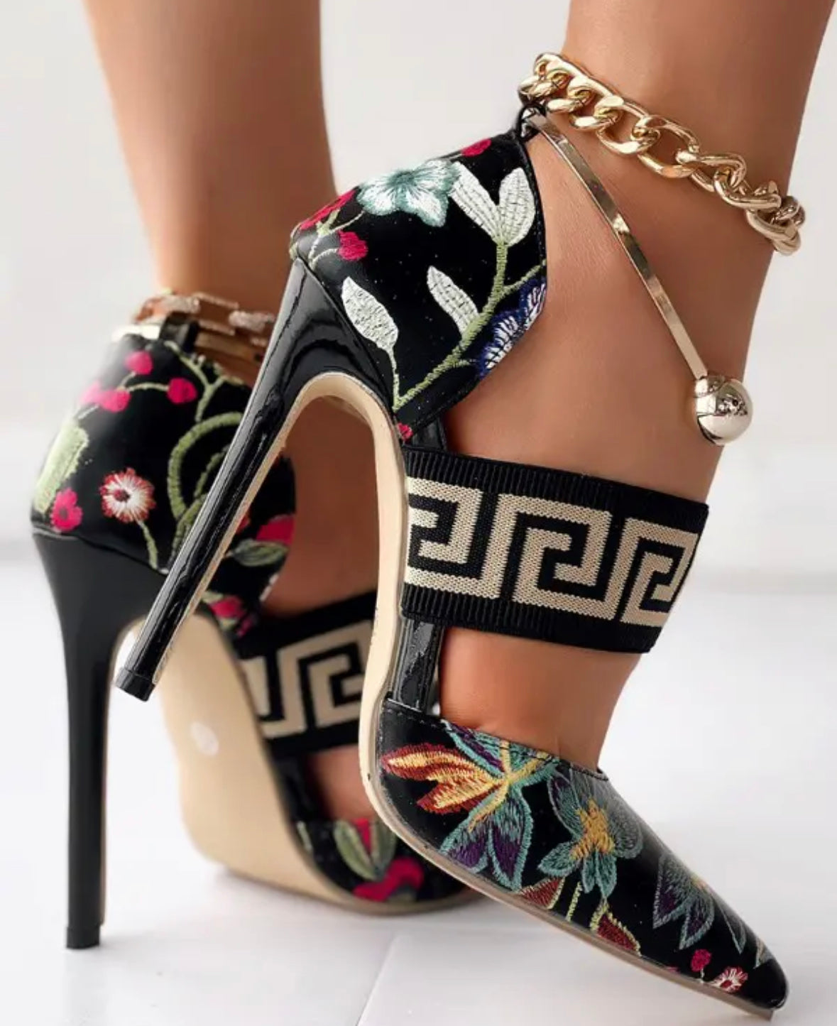 FZ Women's Floral Geometric Stiletto Heel Pumps