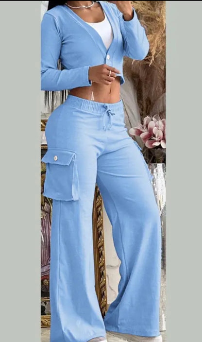 FZ Women's Buttoned Pocket Design Drawstring Pants Suit - FZwear