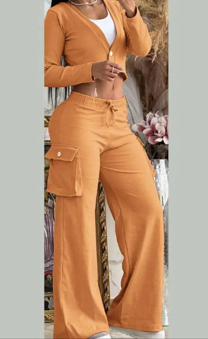 FZ Women's Buttoned Pocket Design Drawstring Pants Suit - FZwear