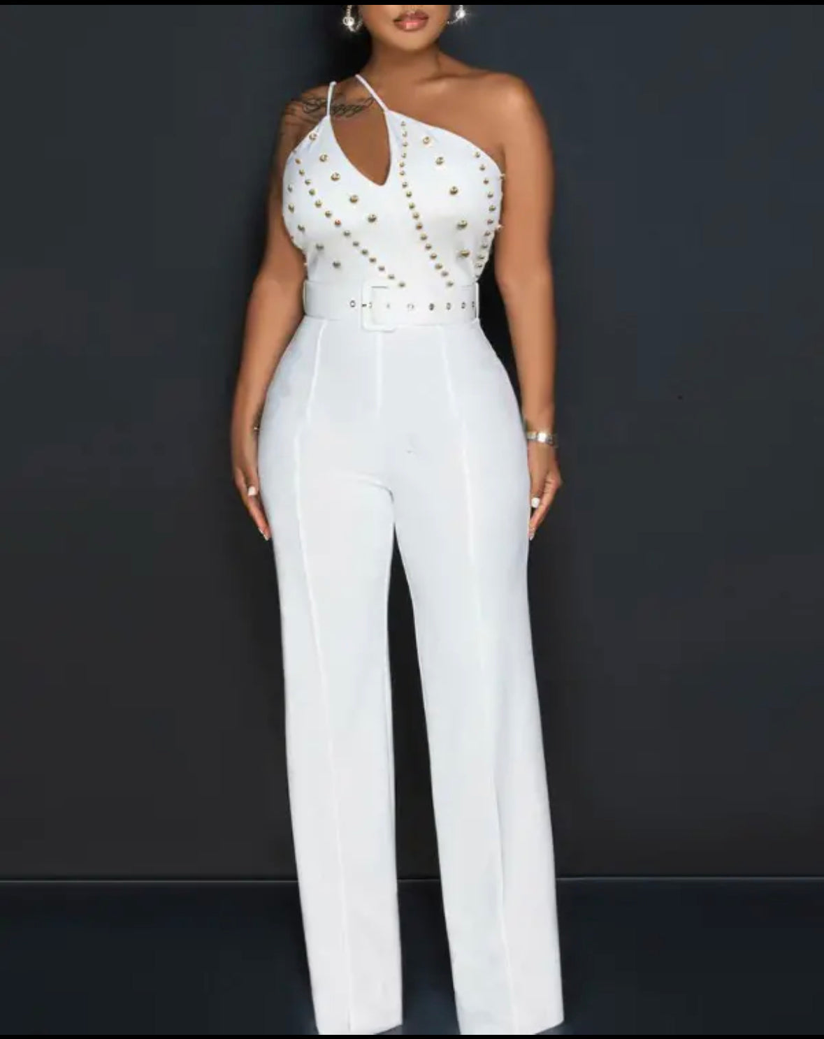 FZ Women's One Shoulder Cutout Studded Jumpsuit - FZwear