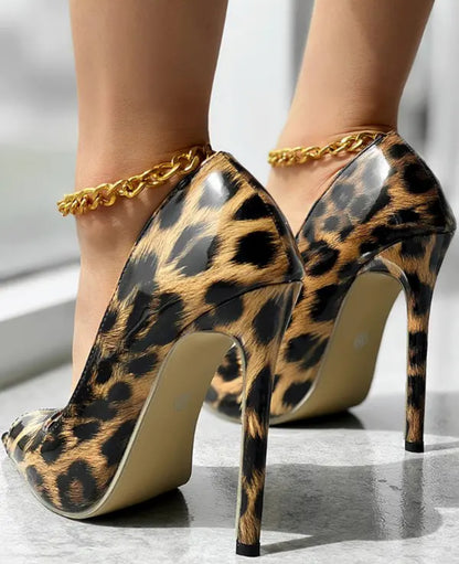 FZ Women's Leopard Peep Toe Stiletto Heels