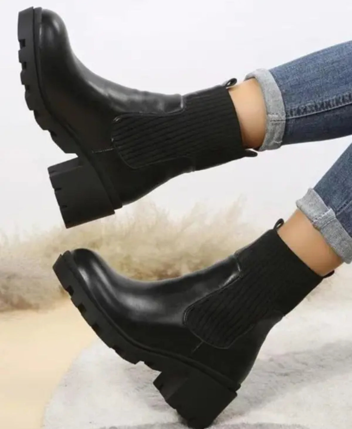 FZ Women's Square Toe Knit Patch Martin Boots - FZwear