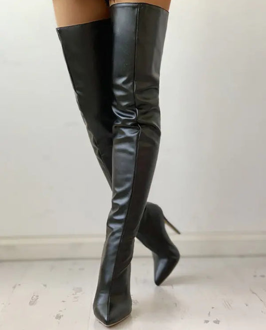 FZ Women's PU Zippper Thin Heeled Long Boots