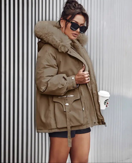 FZ Women's Faux Fur Hooded Cargo Parka Jacket - FZwear