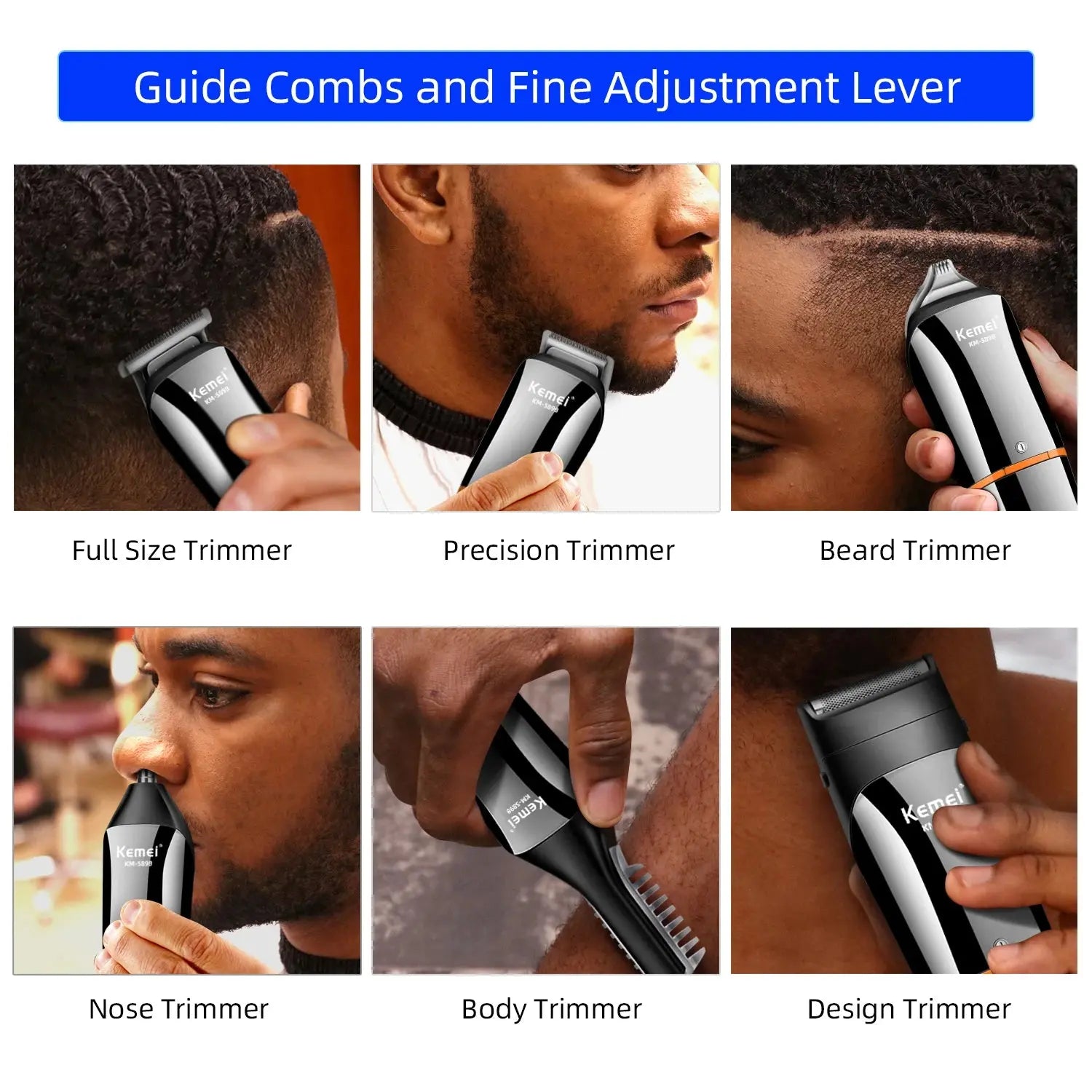 Kemei Waterproof 11 in 1 Men's Grooming Kit Electric Beard Trimmer Cordless Razor Hair Clippers Rechargeable Nose Trimmer FZwear