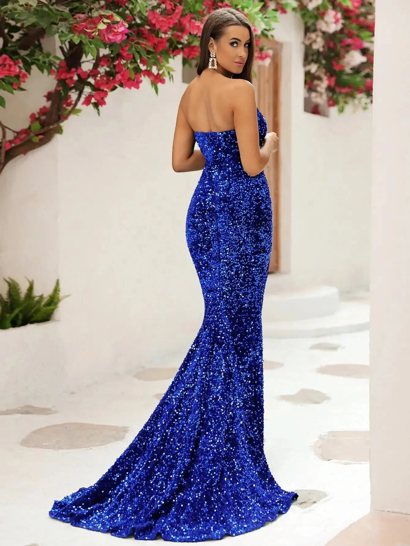 LOVE&LEMONADE Blue Sexy Strapless Split Thigh Sequin Tube Maxi Formal Dress Party Evening for Women Wholesale LM85381 FZwear