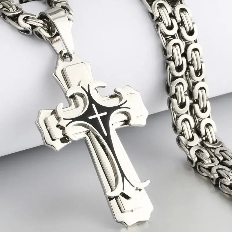 FZ Vintage Latin Cross Multi-layers Cross Pendants Stainless Steel Necklace - FZwear