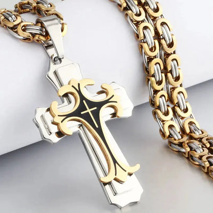 FZ Vintage Latin Cross Multi-layers Cross Pendants Stainless Steel Necklace - FZwear