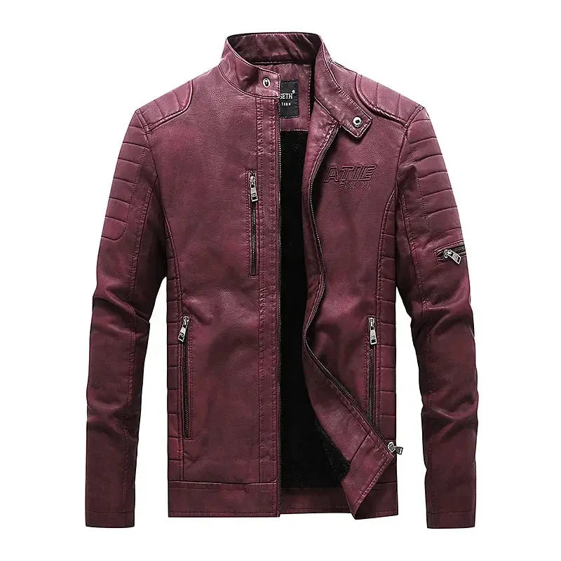 Men's Leather Jacket New Standing Collar Pu Leather Jacket Motorcycle Suit Plus Fleece Leather FZwear