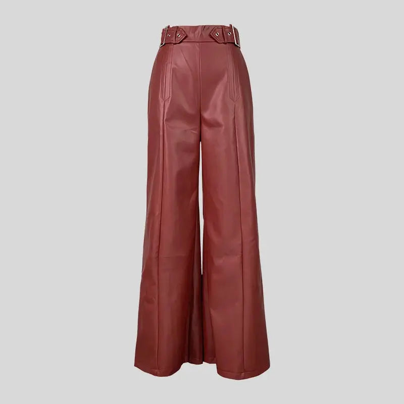 Modigirl Autumn Winter Women's Faux Pu Long Pants 2024 High Waisted Loose Pleated Pockets Streetwear Female Wide Leg Trousers FZwear