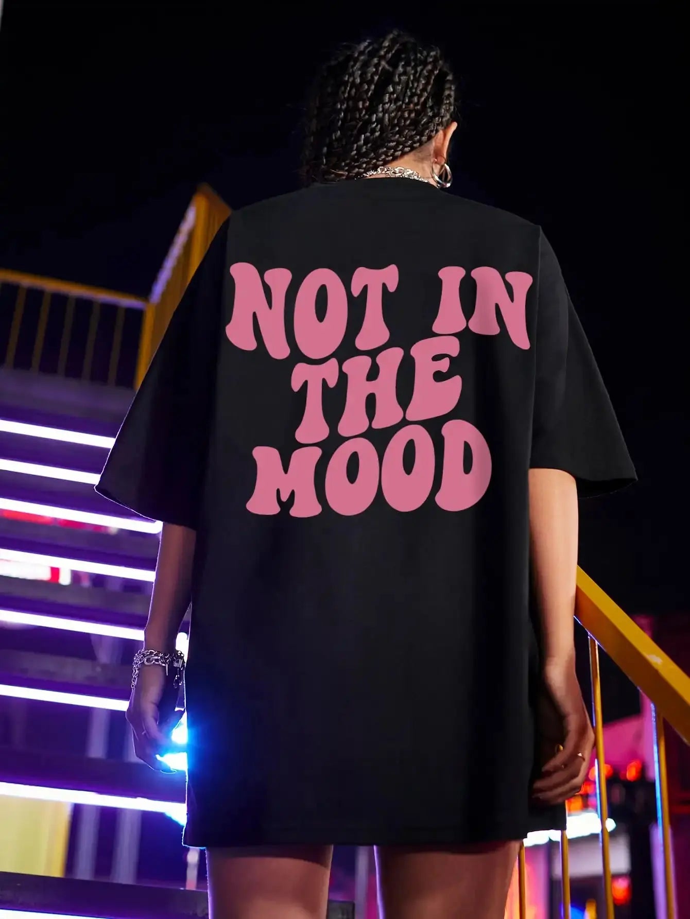 Not In The Mood Pink Letter Print T-Shirts Women Summer Cotton Clothing O-Neck Oversized Short Sleeve Breathable Casual Tshirt FZwear