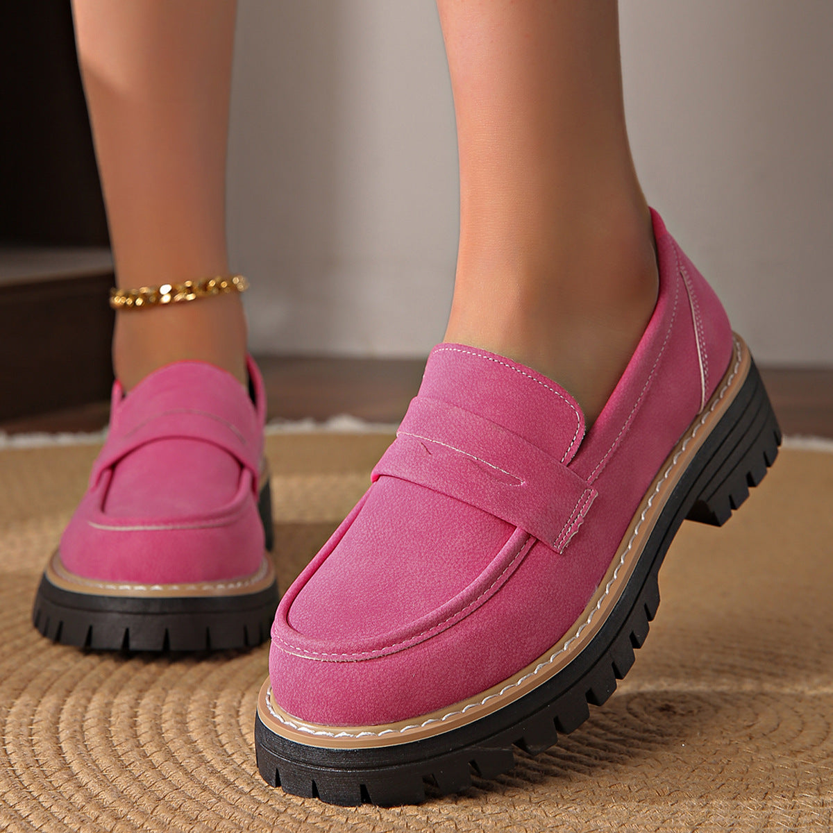FZ Women's Round Toe Suede Low Cut Slip on Pump Shoes