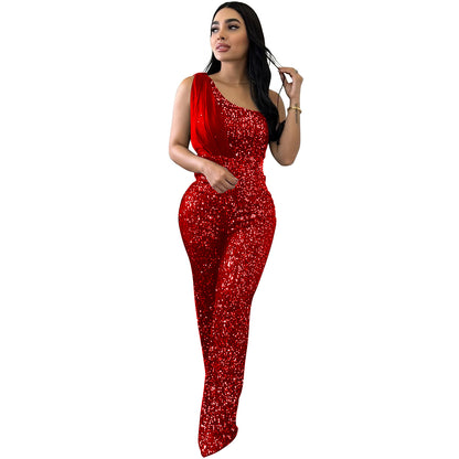 FZ Women's One Shoulder Sequined Jumpsuit - FZwear