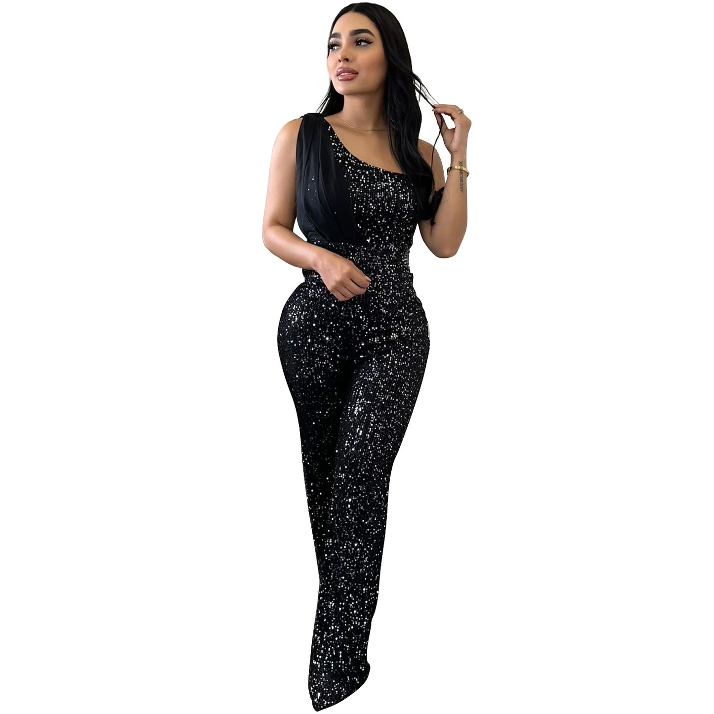 FZ Women's One Shoulder Sequined Jumpsuit - FZwear