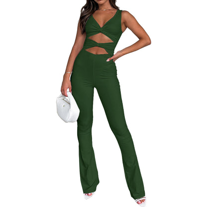 FZ Women's Hollow Out Cutout Twist One Piece Bell Bottom Jumpsuits - FZwear