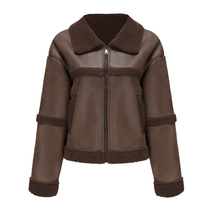 FZ Women Fashionable Warm Fleece Leather Jacket - FZwear