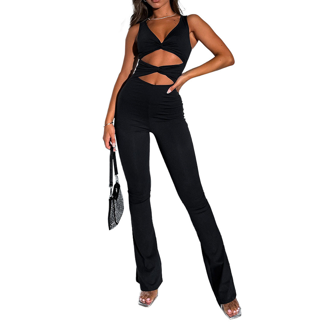 FZ Women's Hollow Out Cutout Twist One Piece Bell Bottom Jumpsuits - FZwear