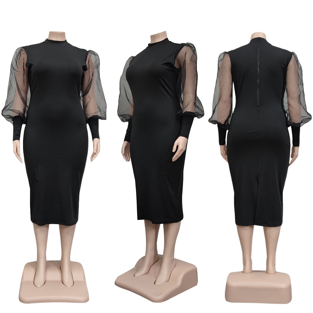 FZ Plus Size Women See Through Lantern Sleeve Dress - FZwear