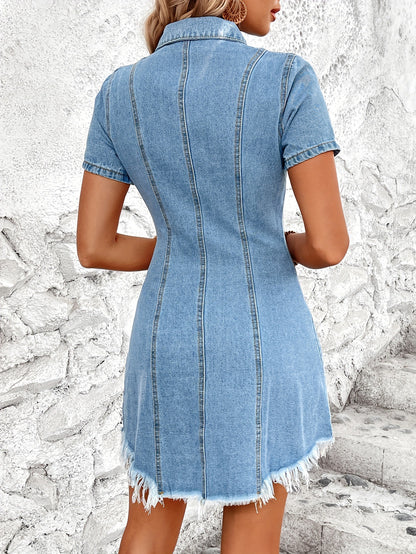 Retro Cinched Slimming Short Sleeves Denim Non Elastic Dress Women FentyWild