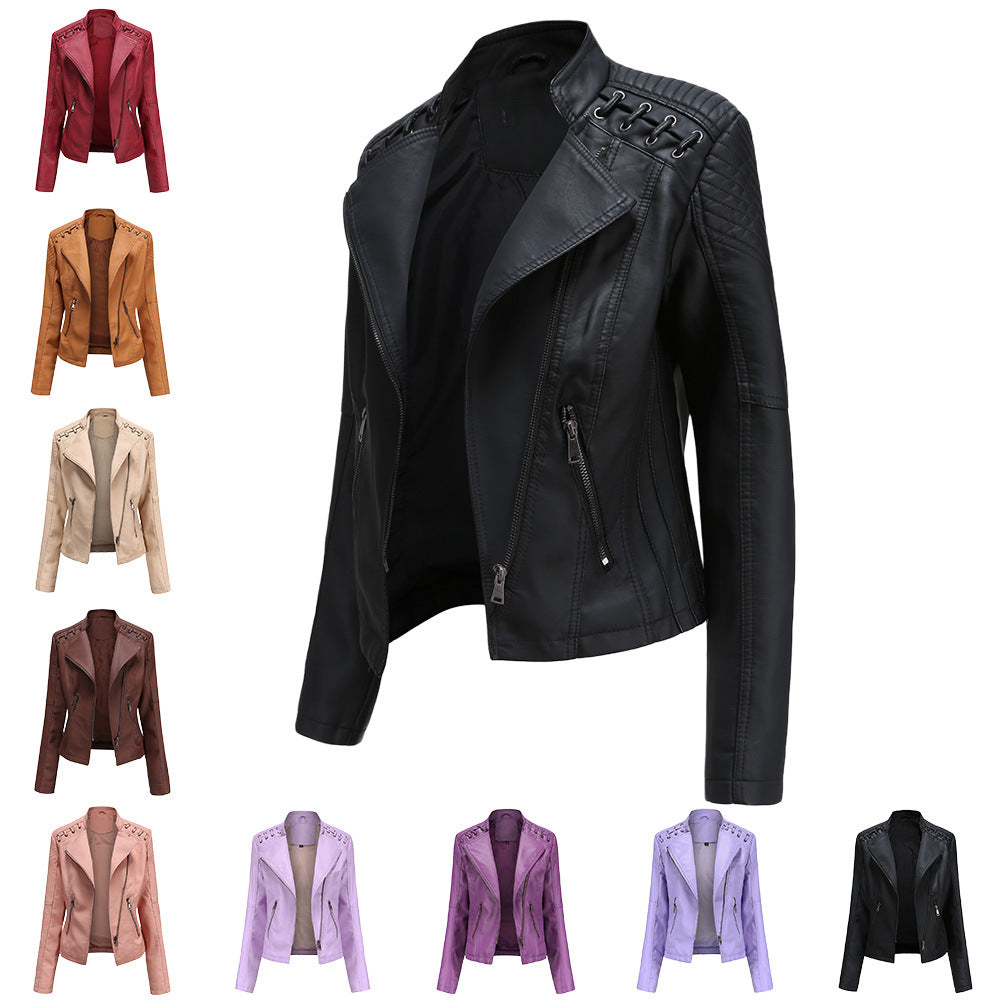 FZ Women's Slim Thin Leather Motorcycle Jacket