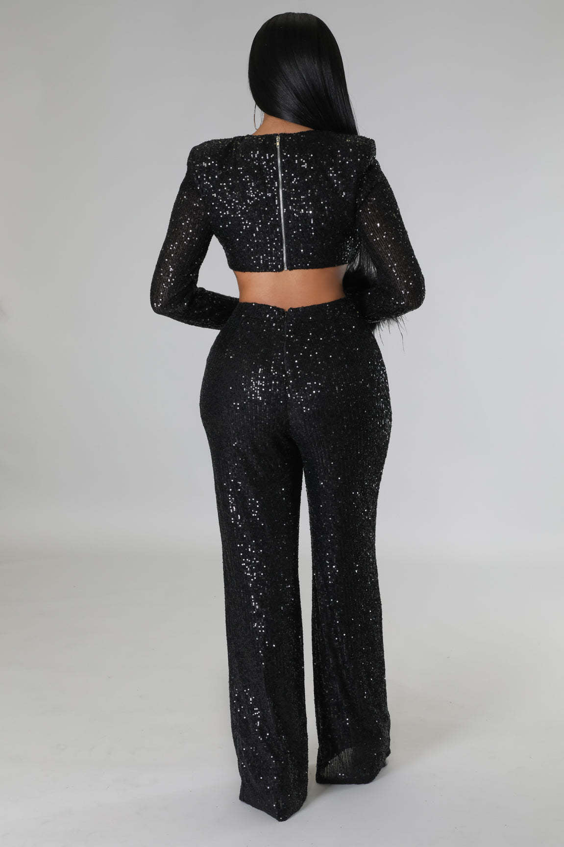FZ Women's Sequined Feather Hollow Out Cutout Out Slim Fit Gathering Jumpsuit - FZwear