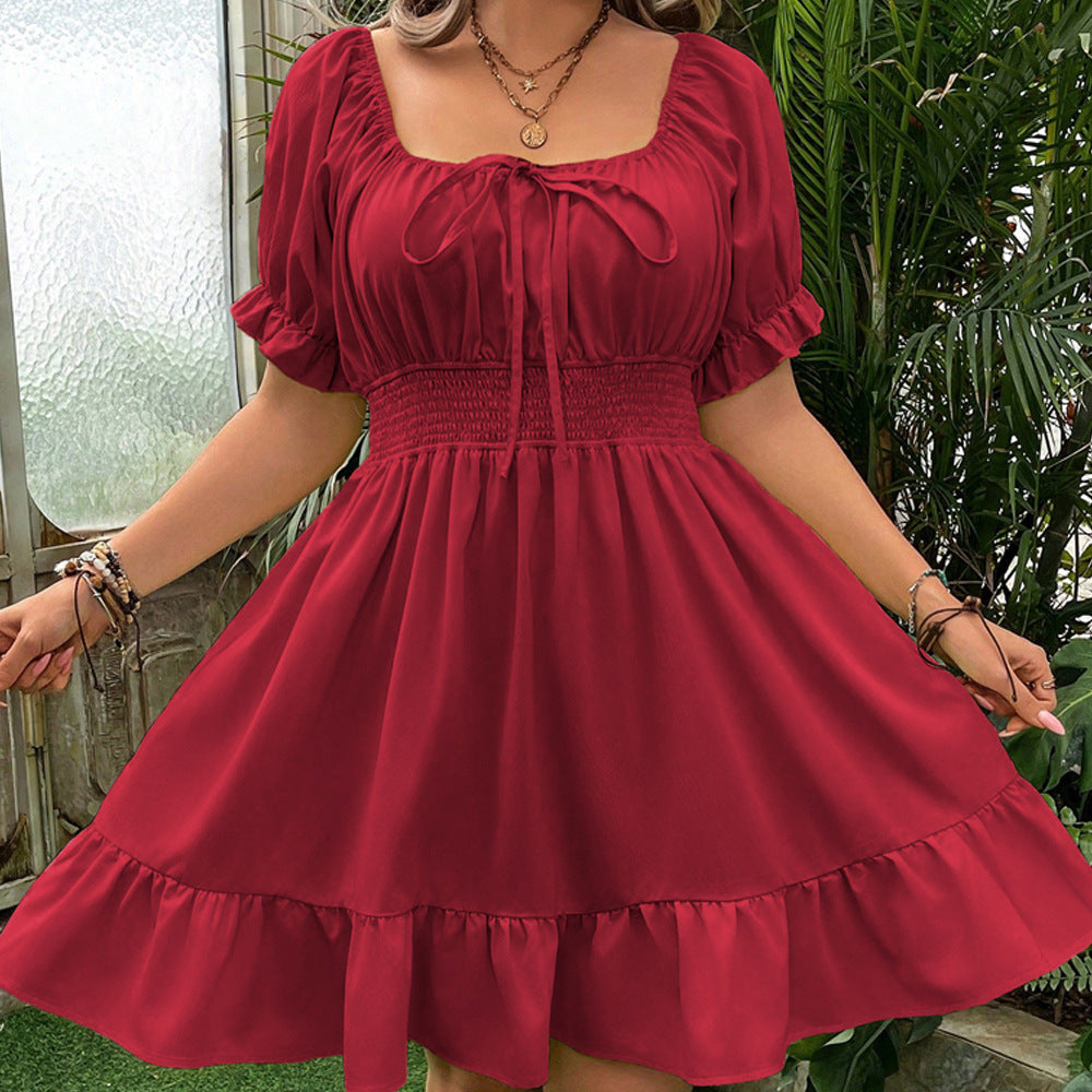 FZ Women's Plus Size Fresh Sweet Wine Red Temperamental A Line Dress Yido