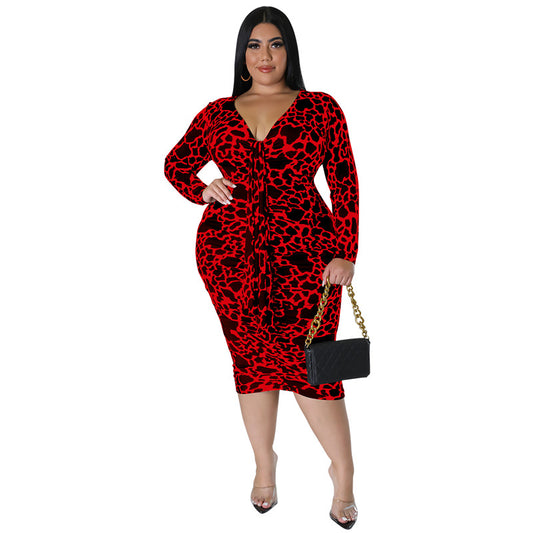 FZ Plus Size Women's Sexy Sheath Leopard Print Maxi Dress