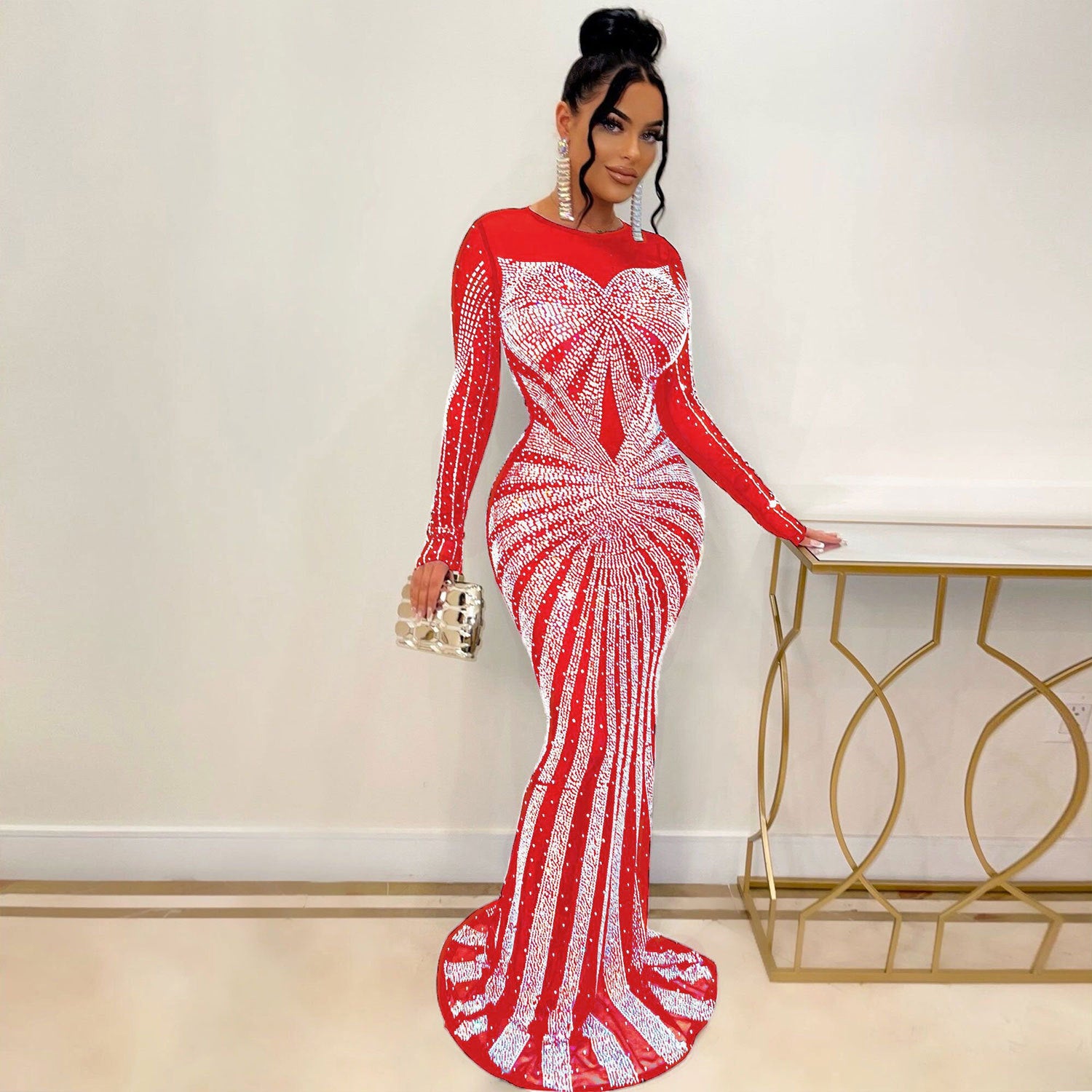 FZ Women's Sexy Rhinestone Mop Evening Dress - FZwear