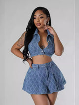 FZ Women's Casual Plaid Wash Denim Skirt Suit - FZwear