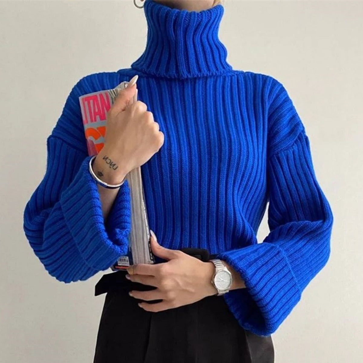 FZ Women's Thread Knitted Pullover High Collar Sweater - FZwear