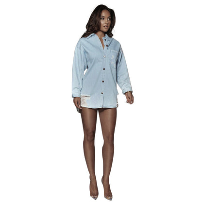 FZ Women's Single Breasted Cotton Worn Loose-Fitting Denim Jacket/Dress - FZwear