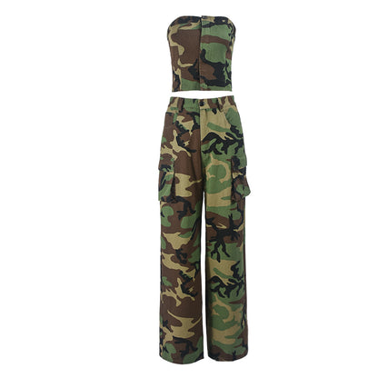 FZ Women's Camouflage Wrapped Stretch Elastic Back Waist Pants Suit - FZwear