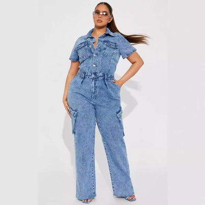 Tight Waist Slim Elastic Fried Floral Wash Denim Jumpsuit Jumpsuit Bell Bottom Pants Joliss