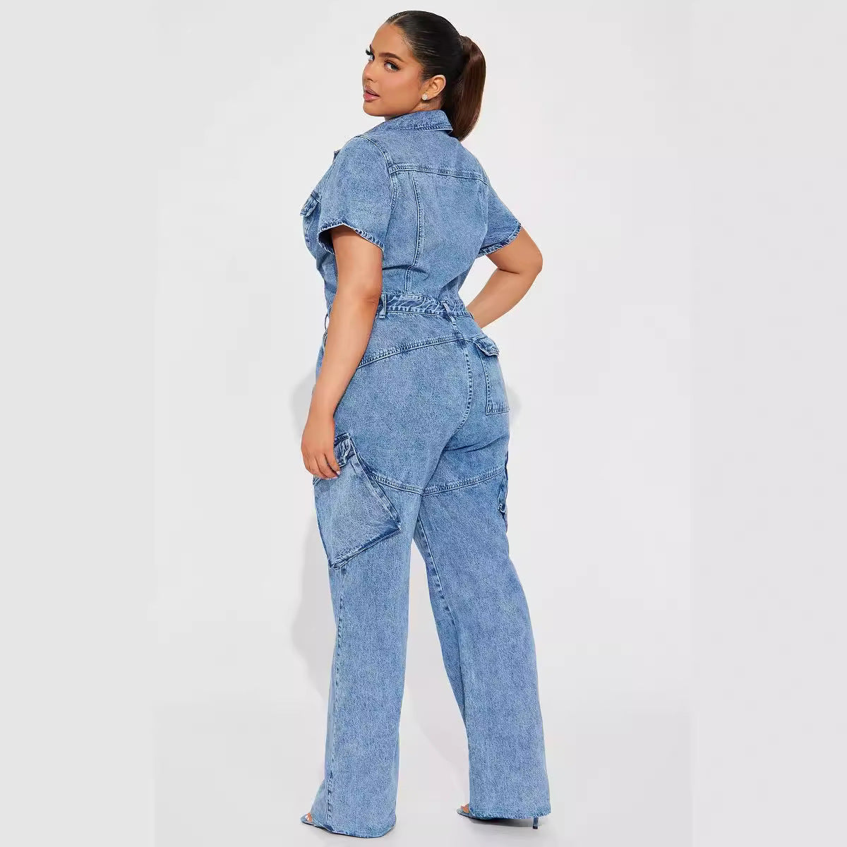 Tight Waist Slim Elastic Fried Floral Wash Denim Jumpsuit Jumpsuit Bell Bottom Pants Joliss