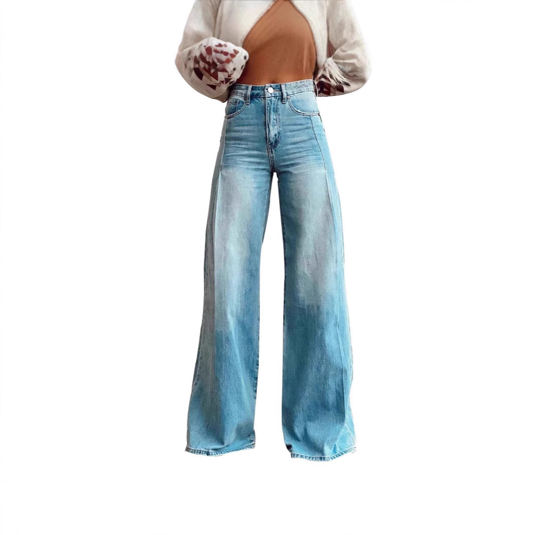 FZ Women's Retro Wide Leg High Waist Denim Pants
