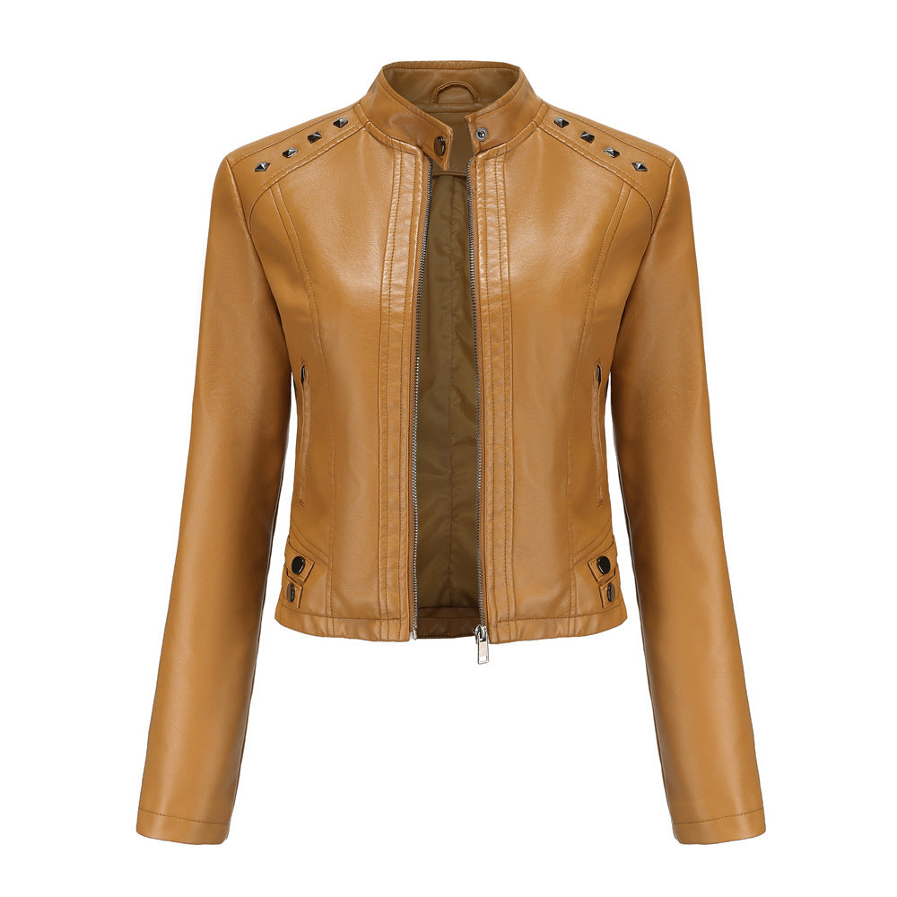 FZ Women's Rivets Leather Long Sleeve Fashion Jacket - FZwear