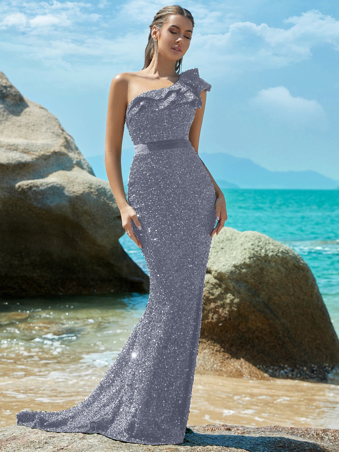 FZ Women's  Long Sequined Fishtail Cocktail Sexy Slim Evening Dress - FZwear