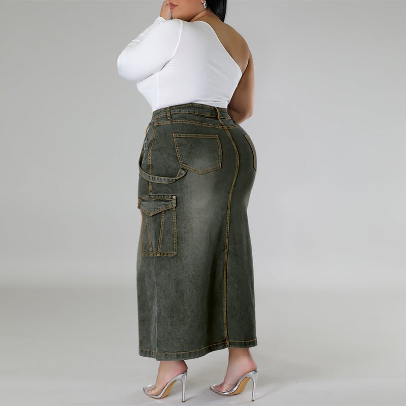 FZ Women's Plus Size Decoration Sleeveless Split Denim Skirt - FZwear