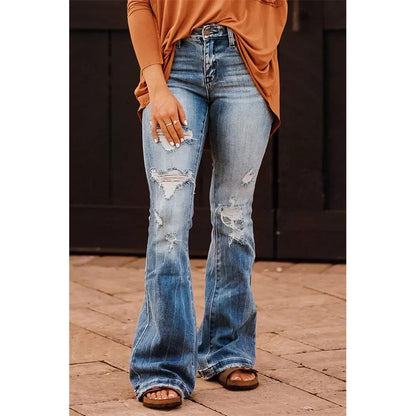 FZ Women's Bootcut Ripped Washed Denim Pants - FZwear