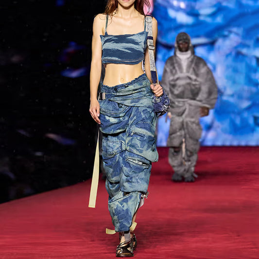 FZ Women's Fashionable Trendy Denim Two Piece Suspender Split Suit - FZwear