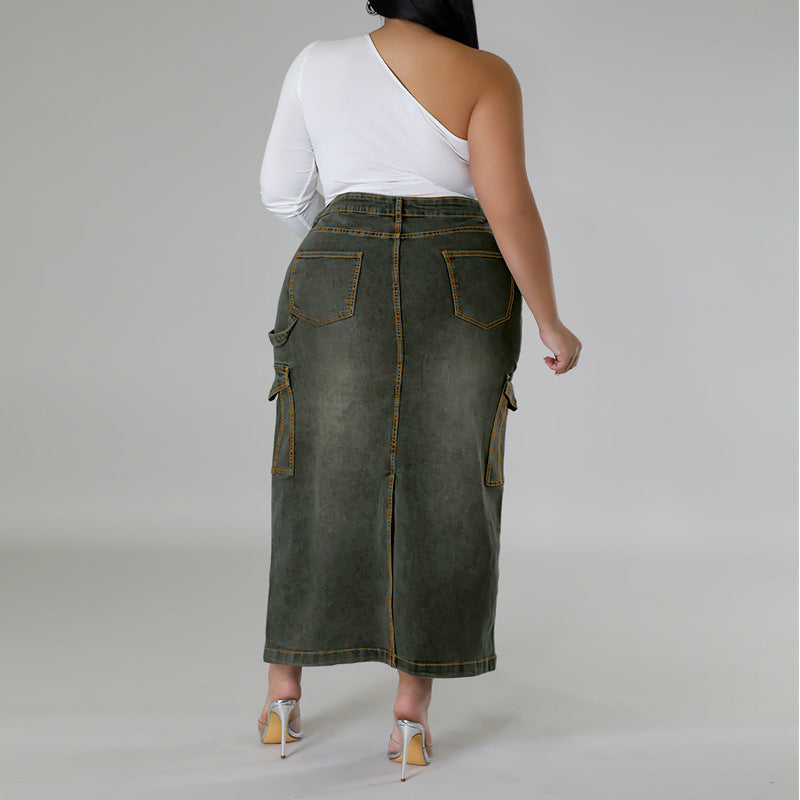FZ Women's Plus Size Decoration Sleeveless Split Denim Skirt - FZwear