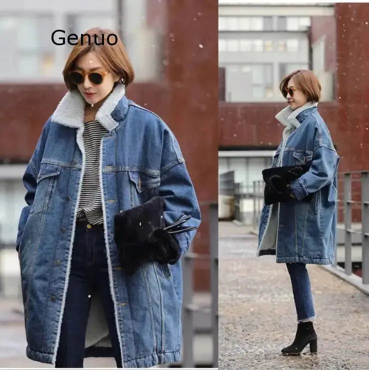 Patchwork Denim Women's Windbreaker Lapel Collar Long Sleeve Pocket Female Trench Coats 2020 Autumn Fashion New FZwear