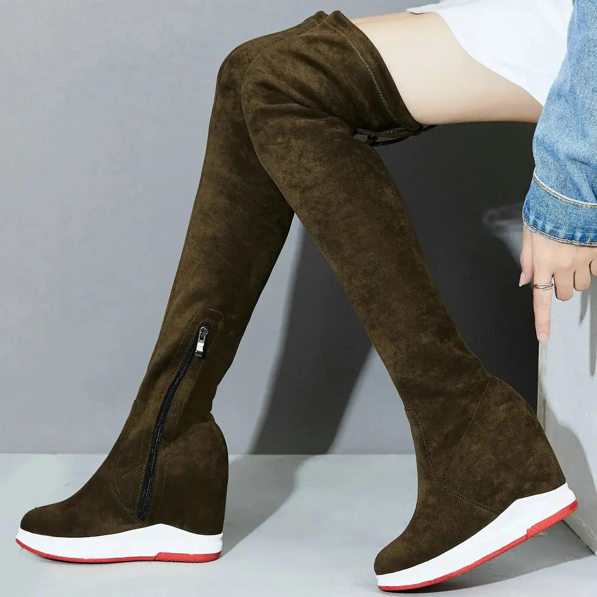 Platform Pumps Plus Size Shoes Women Stretchy Wedges High Heel Over the Knee Boots Female Round Toe Punk Sneakers Big Size Shoes FZwear