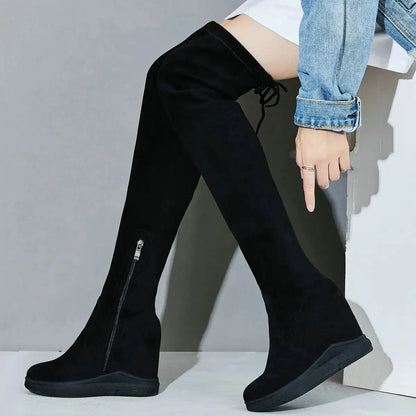 Platform Pumps Plus Size Shoes Women Stretchy Wedges High Heel Over the Knee Boots Female Round Toe Punk Sneakers Big Size Shoes FZwear